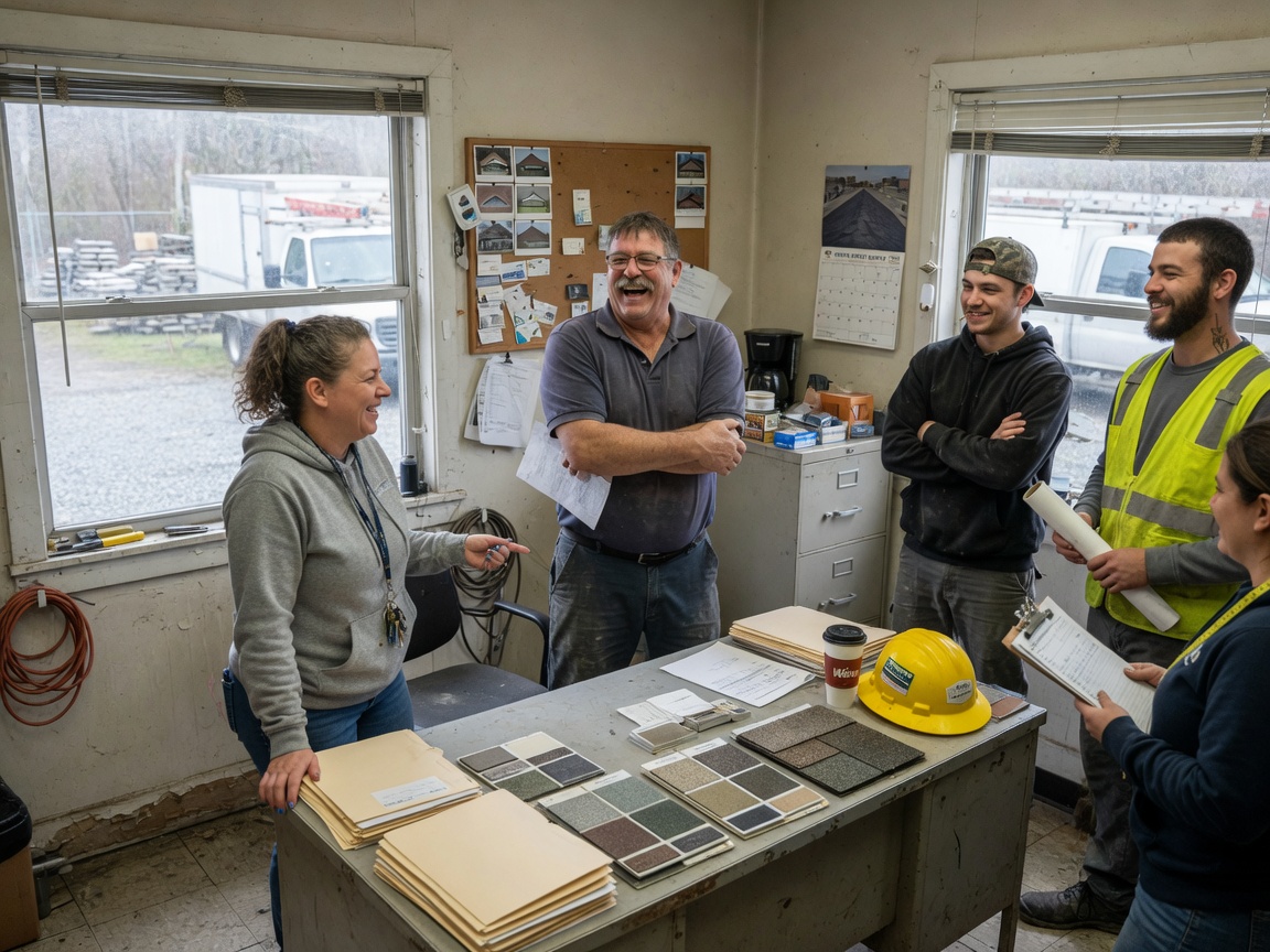 The McManus Roofing LLC team at work in Waterford Works